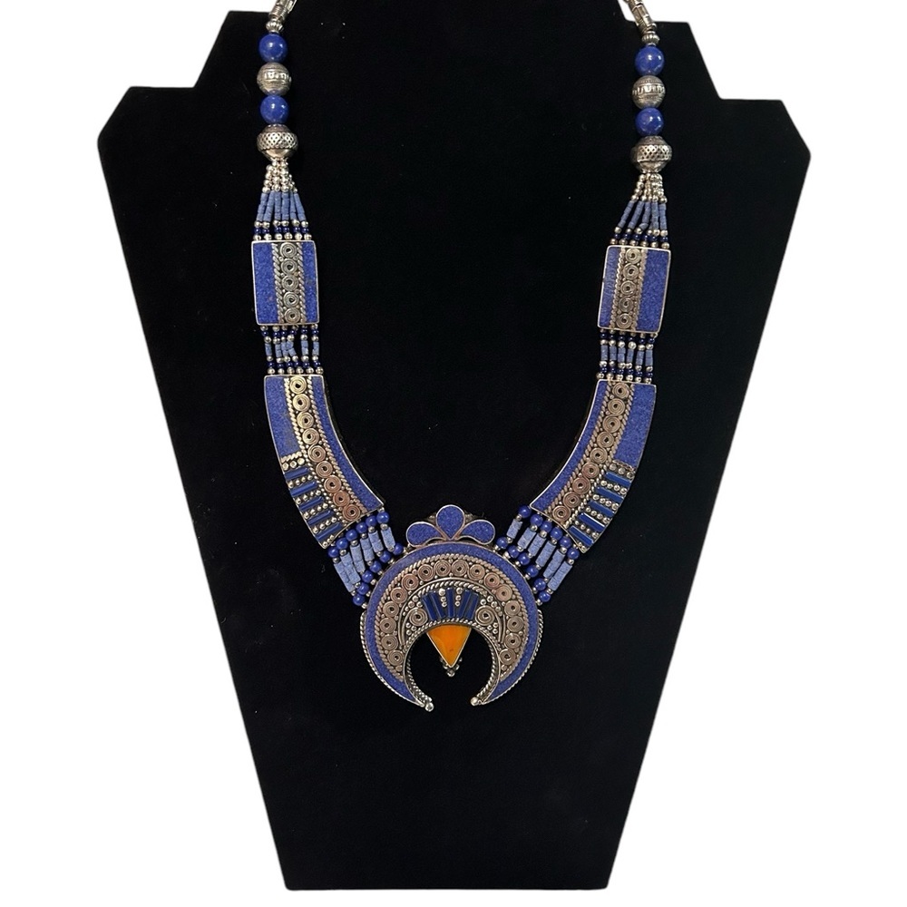 Antique Rare Tibetan Crescent Pendant Necklace